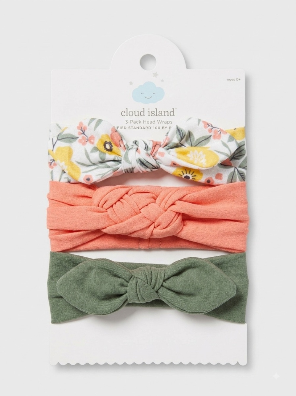Cloud Island Baby 3-Pack Head Wraps - Floral, Coral, Olive Green